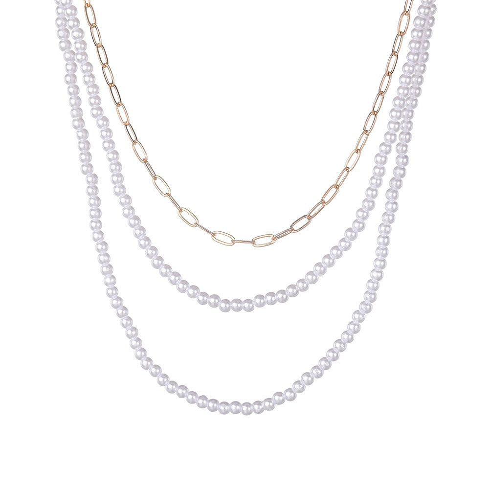 New Pearl Necklace Round Multi Layer White Chain