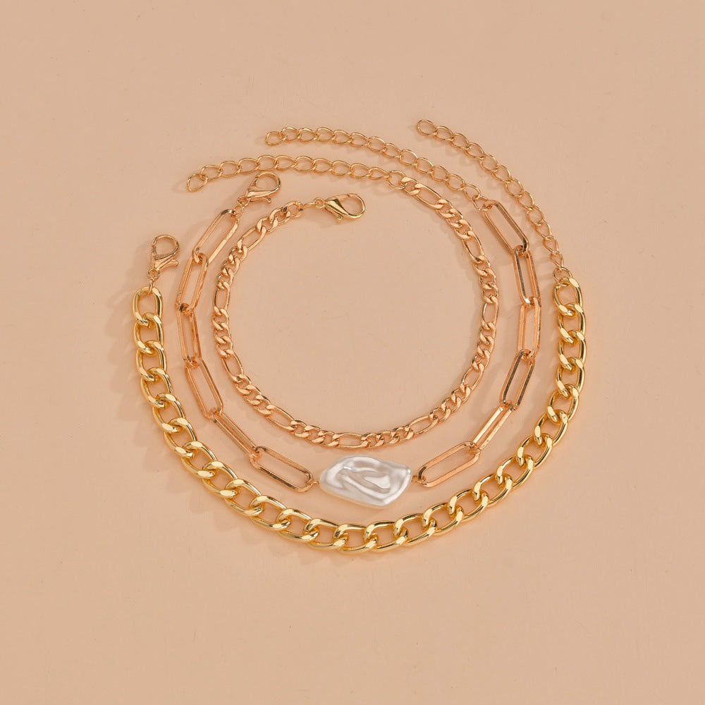 Irregular Pearl Chain Bracelet Set