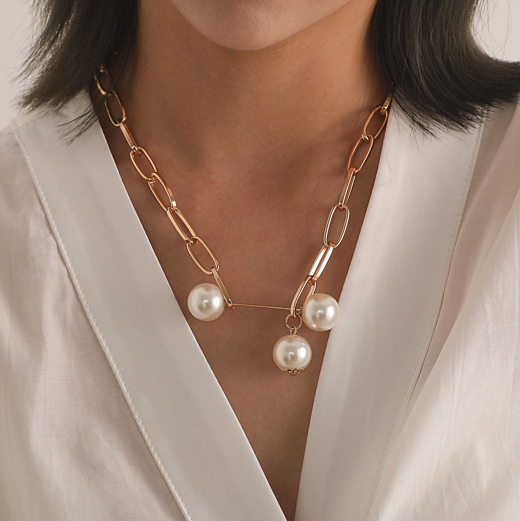 Exaggerated Brooch Pearl Pendant Multi Layer Necklace