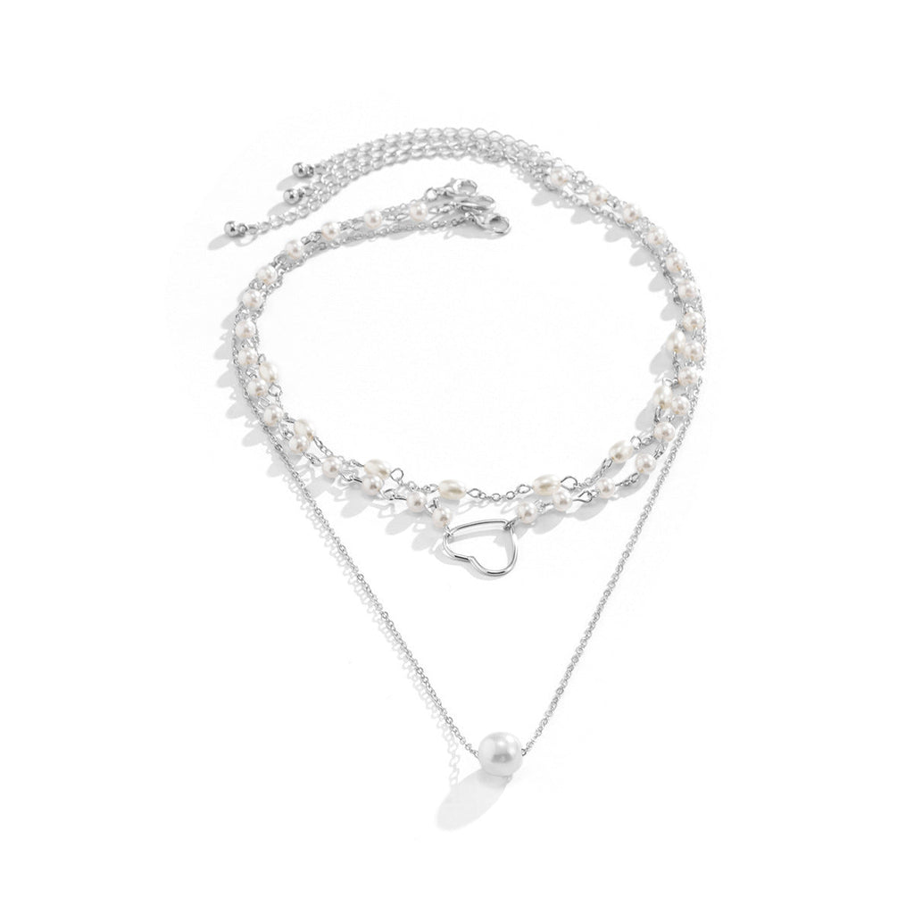 Geometric Beads Chain Twin Necklace Pearl Hollowed Out Love Necklace