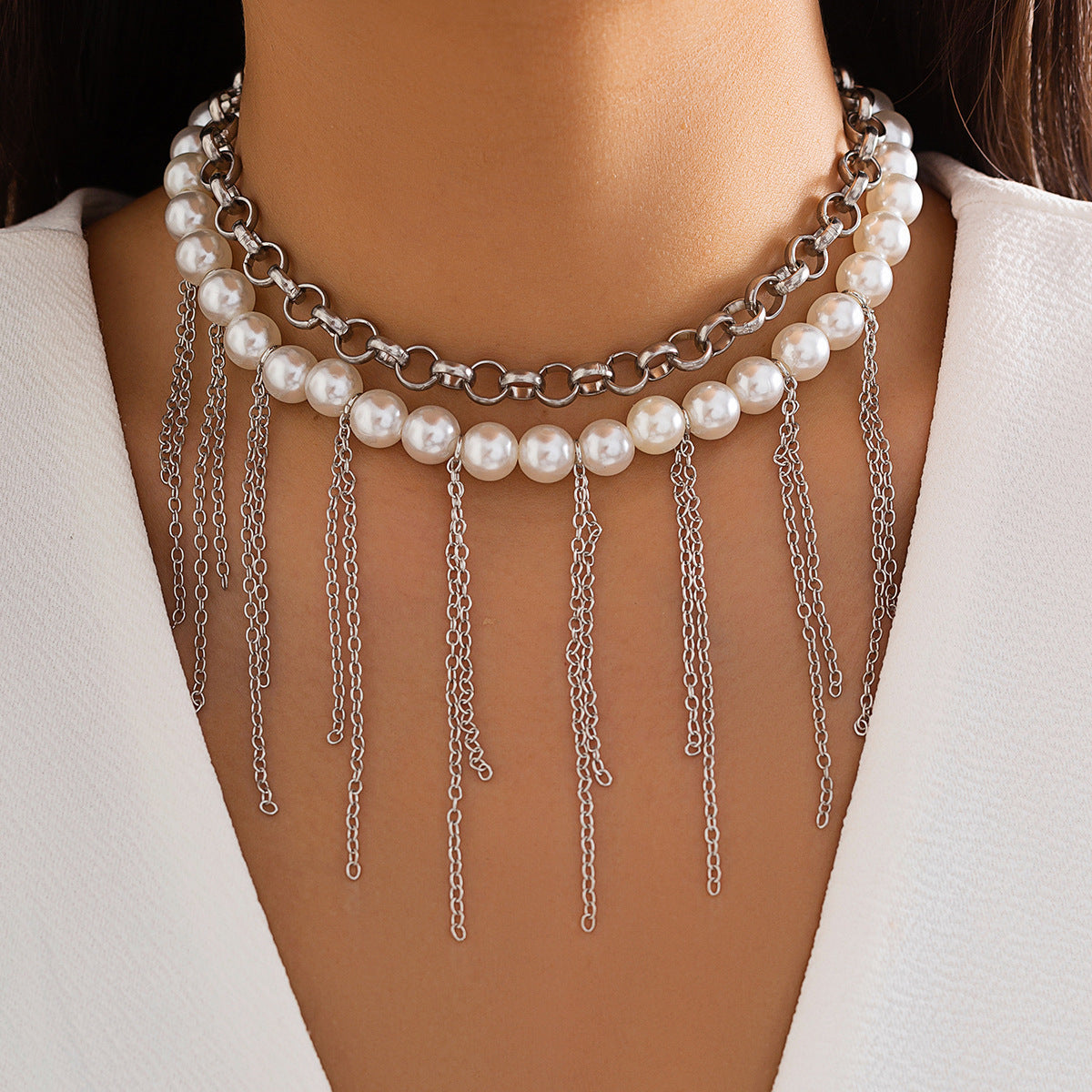 Tassel Sweater Chain Design Double Layer Vintage Necklace