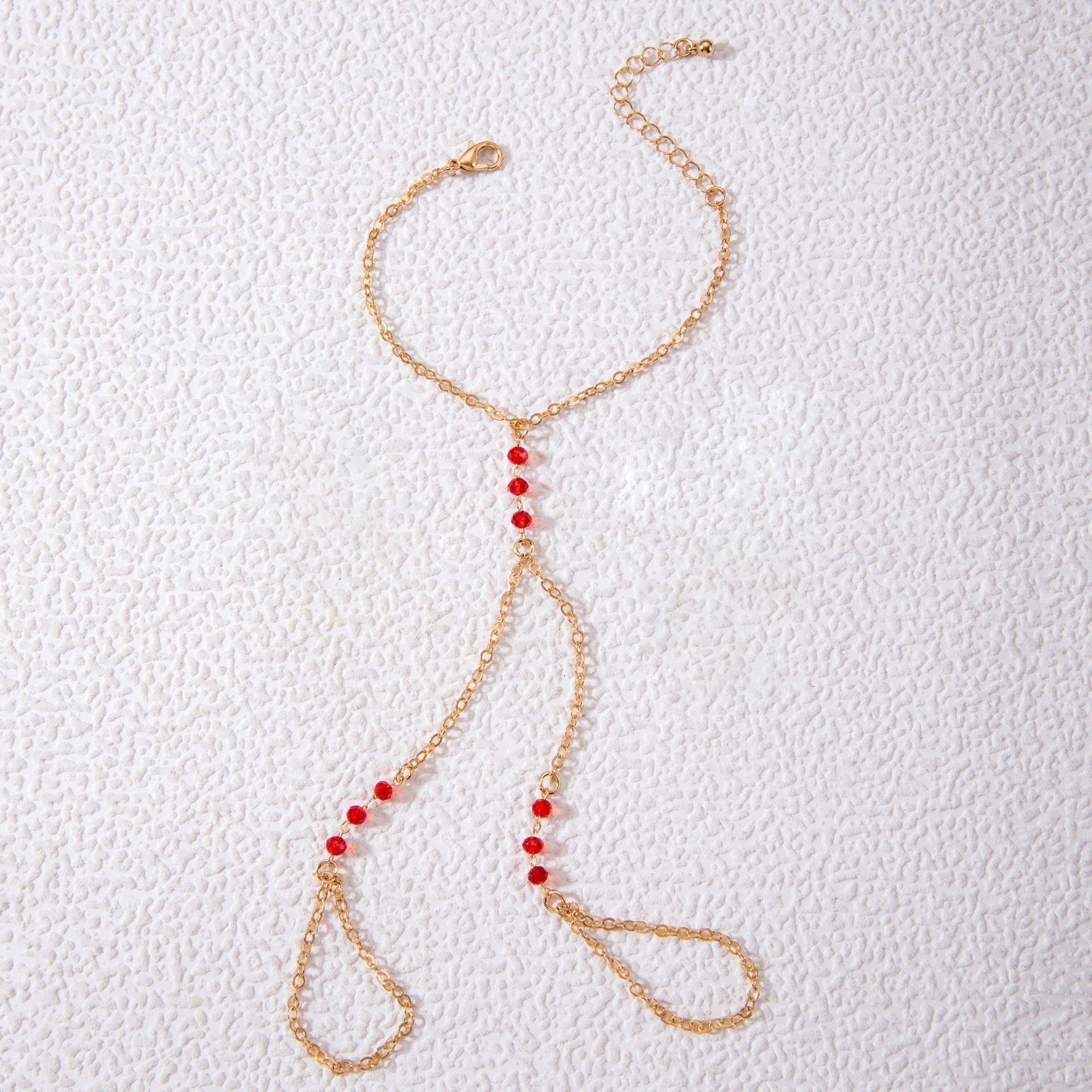 Bohemia Punk Link Chain Red bead Ring Bracelets
