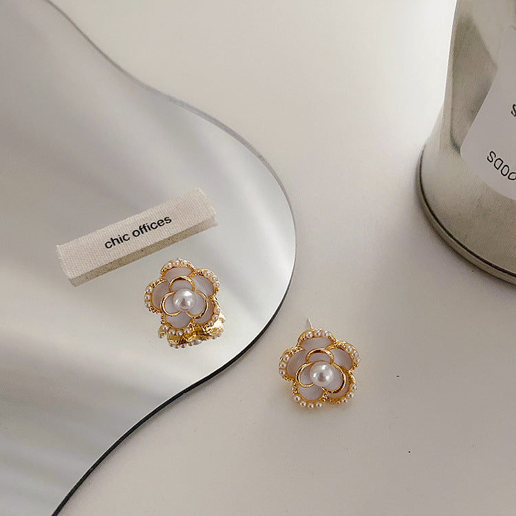 Pearl Camellia Flower Earrings