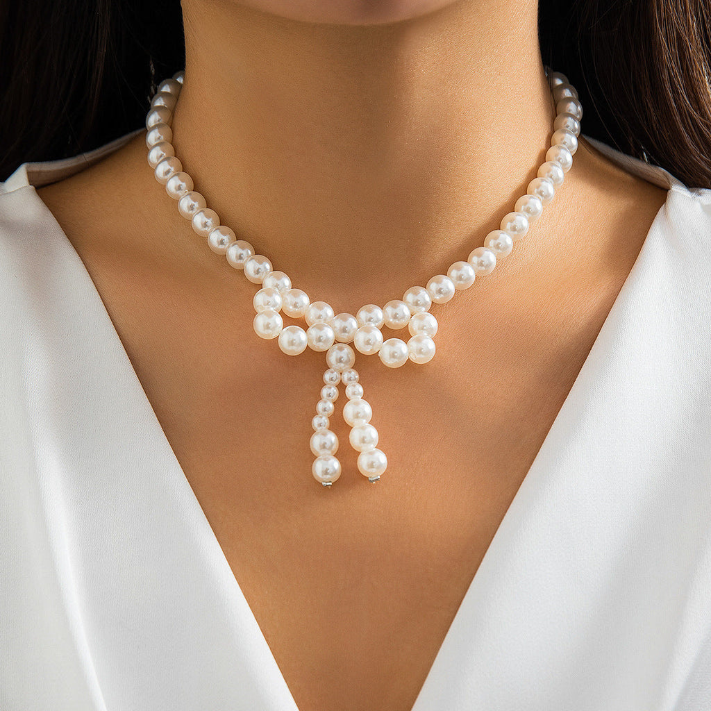 Bow Pearl Beaded Necklace for Women