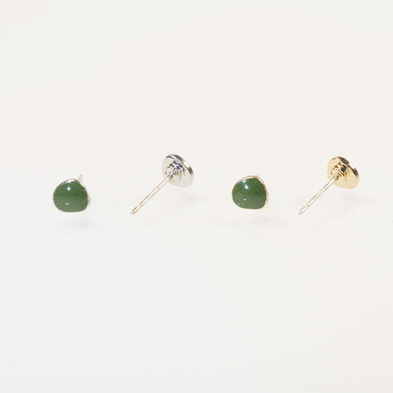 Geometric Green Enamel Stud Earrings