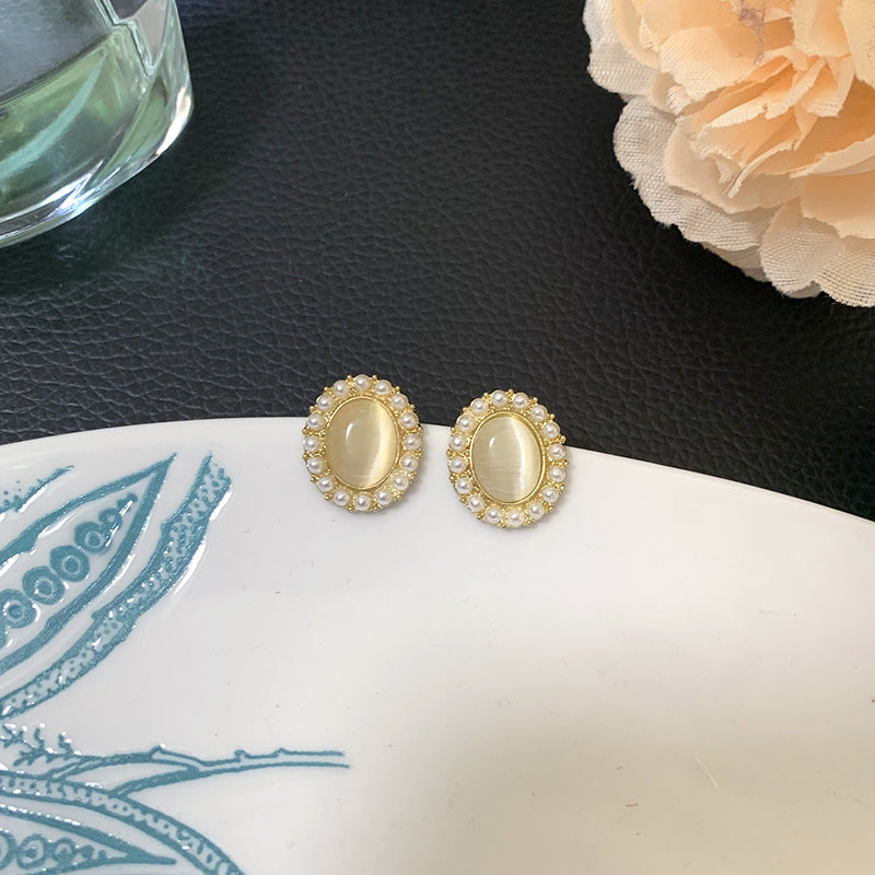 Oval Opal Stud Earrings for Women