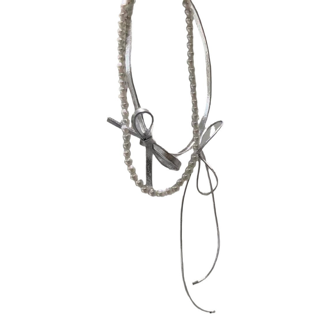 Double-layer Pearl Leather butterfly Collar Necklace Jewelry