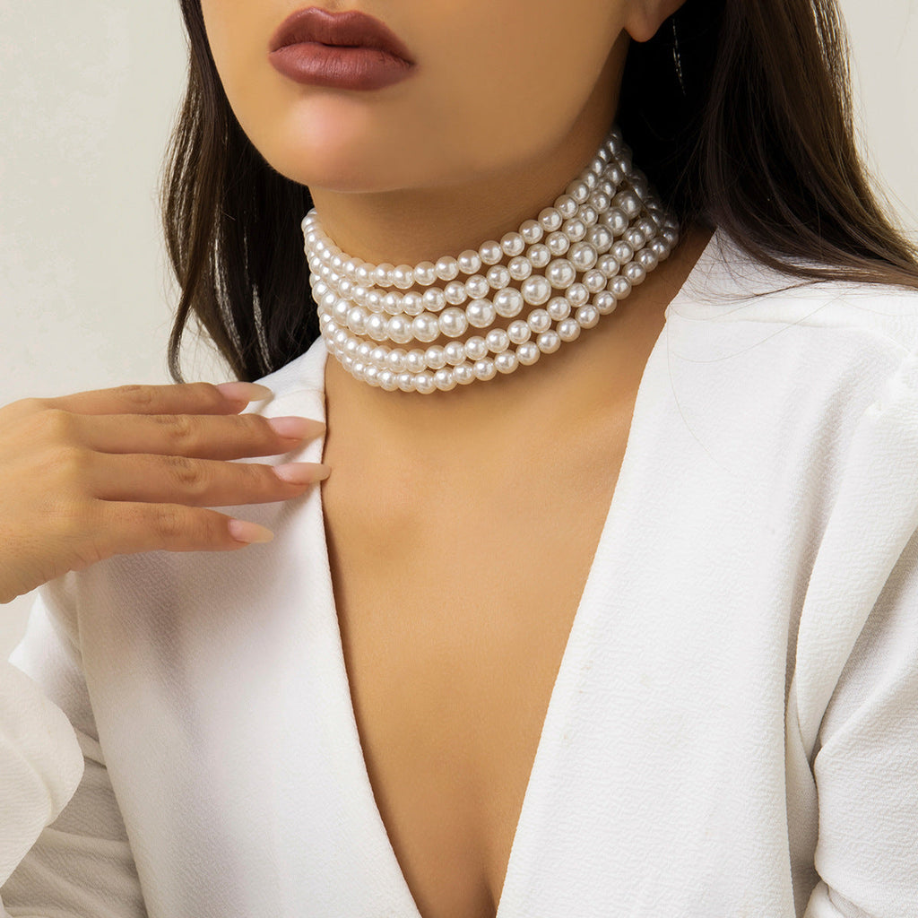 Handmade Beaded Multi Layer Pearl Necklace Statement