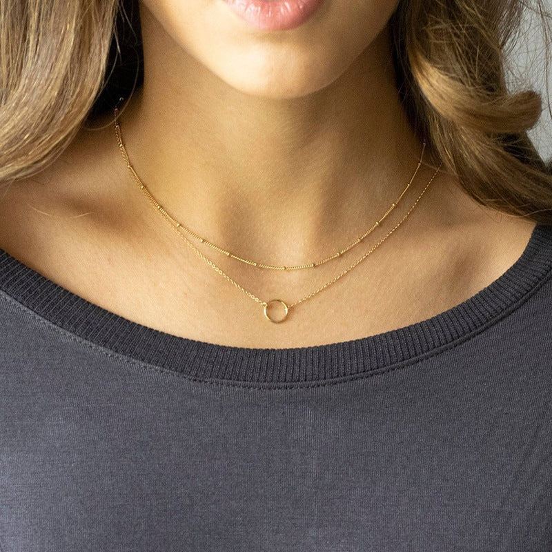 Circle Double Layer Necklace Bead Chain