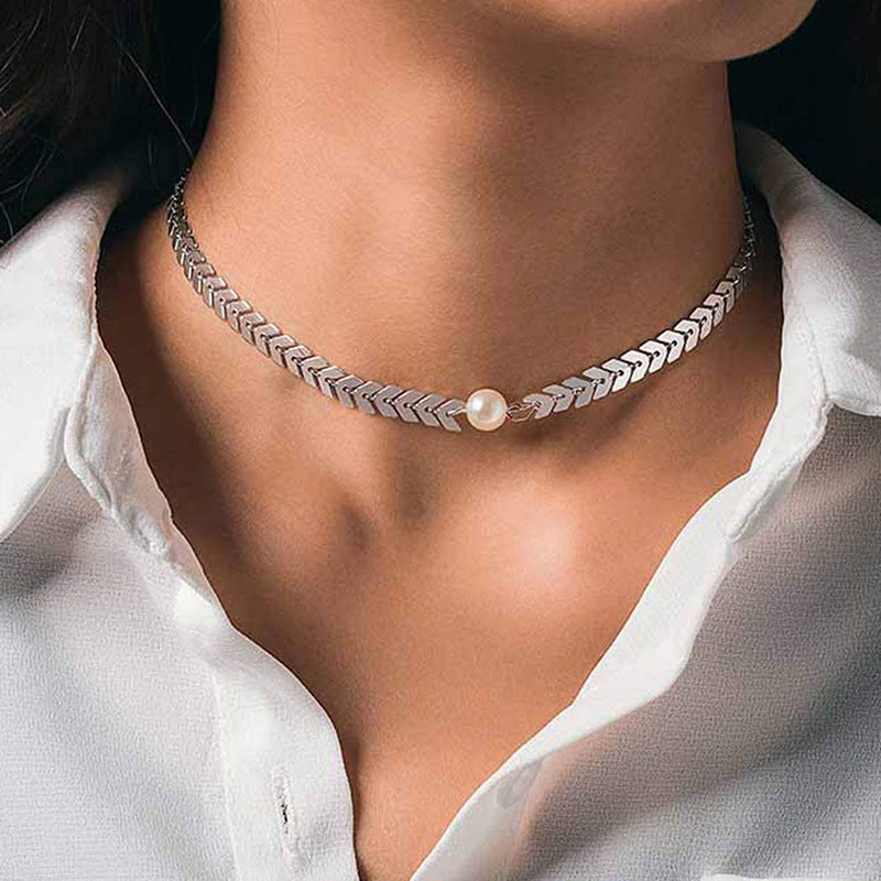 Snake Chain Pearl Elegant Necklace Fashion Jewelry