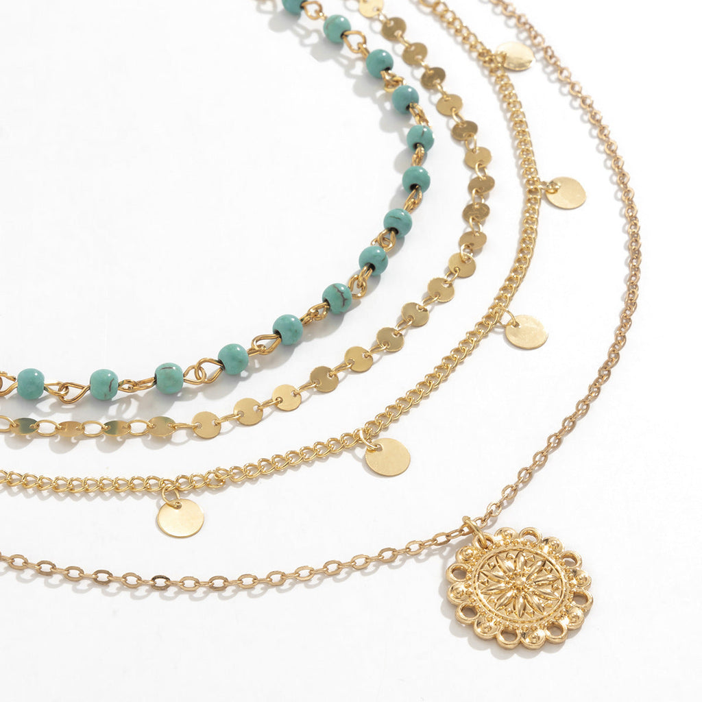 Turquoise Sequin Pendant Multi-layer Necklace