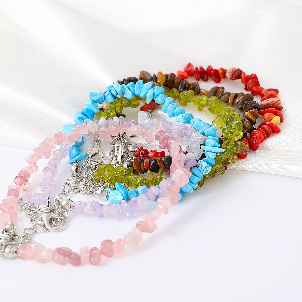 Natural Stone Amethyst Green Aventurine Tiger Eyes Gravel Bracelet