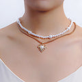 Hollow Love Cross Pendant Pearl Necklace