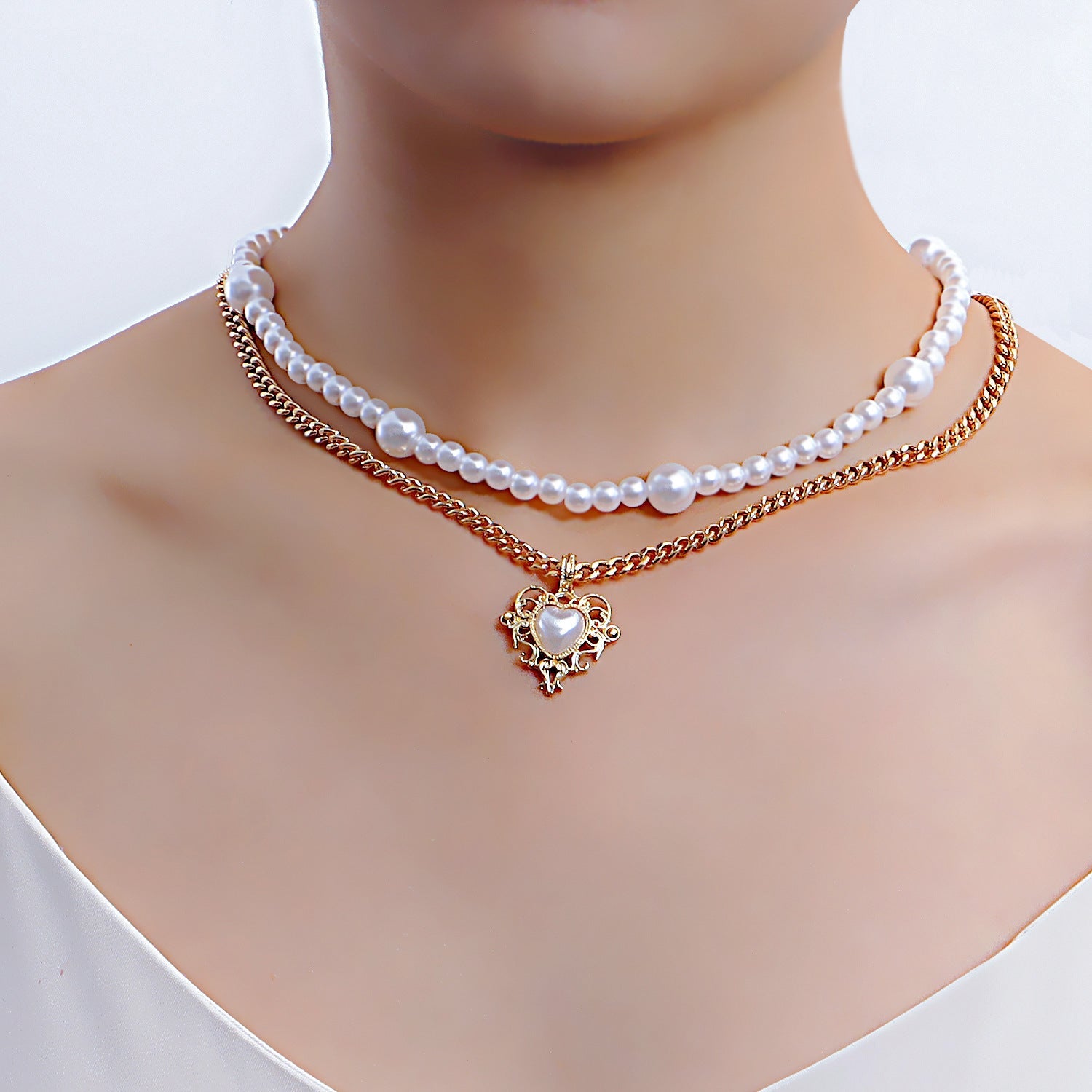 Hollow Love Cross Pendant Pearl Necklace