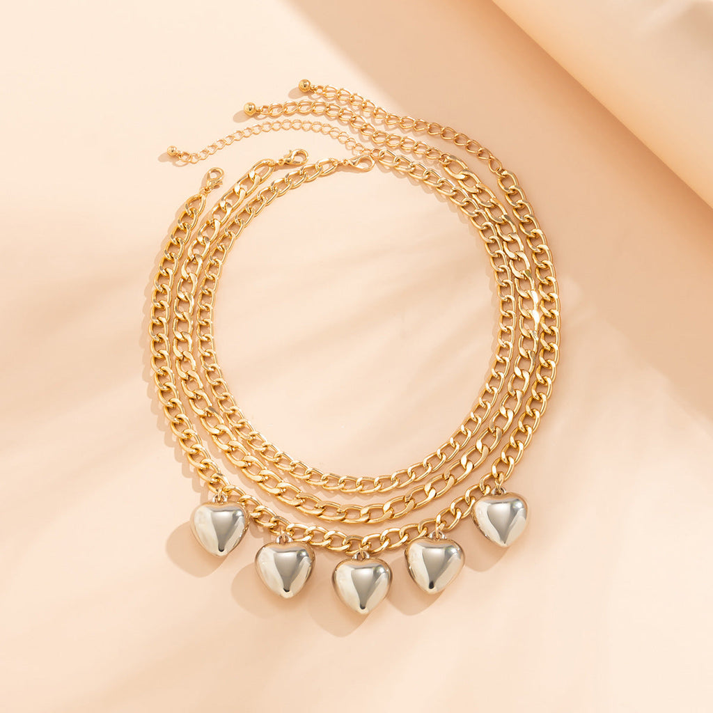 Multilayer Big Peach Heart Pendant Necklace