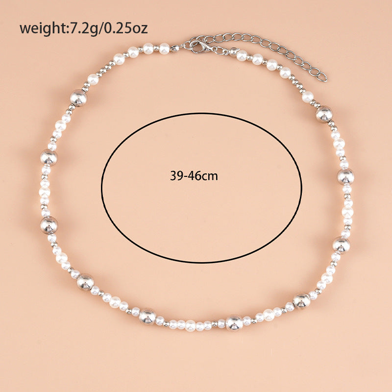 Silver Bead Pearl Beaded Choker Necklaces