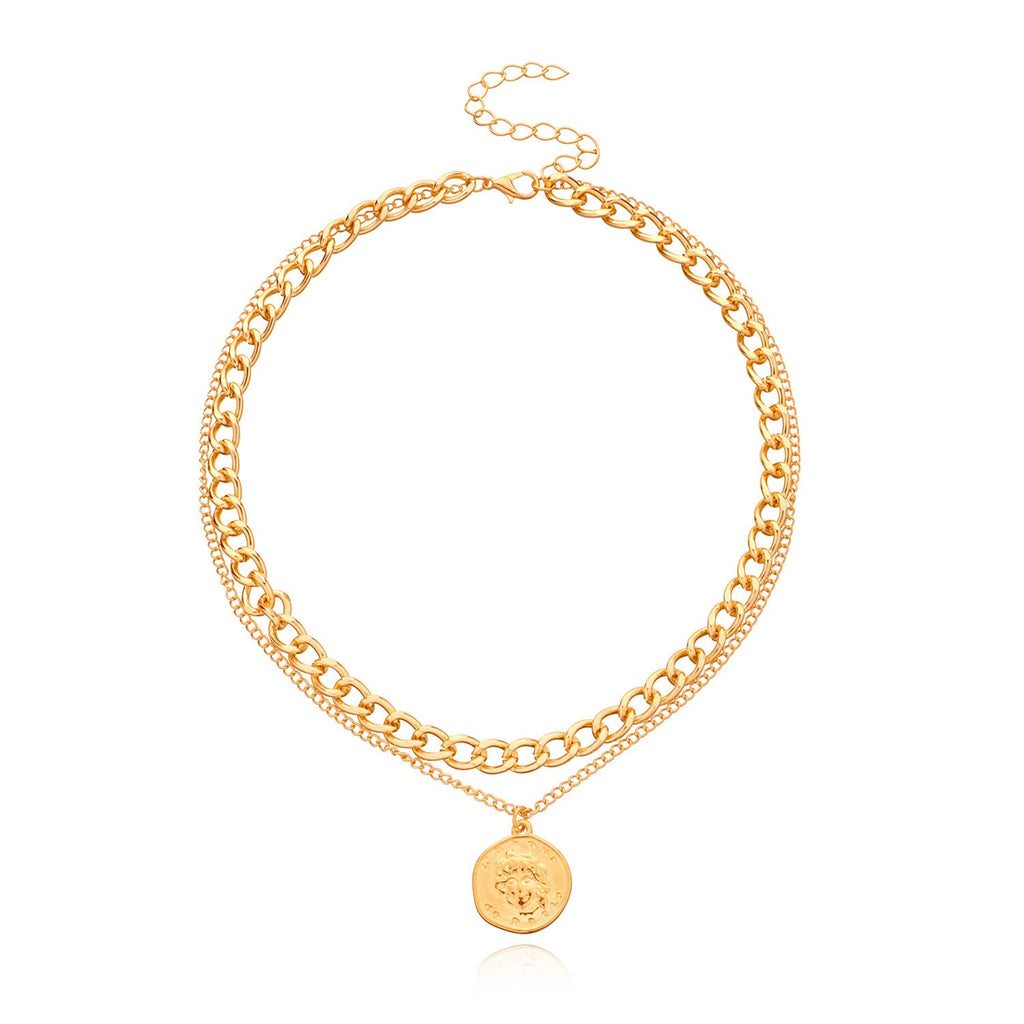 Multi layer Coin Chain Choker Necklace