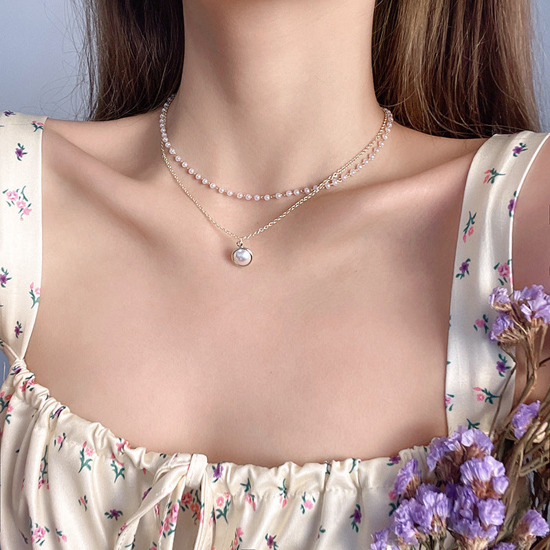 Pearl Necklace Cute Double Layer Pendant