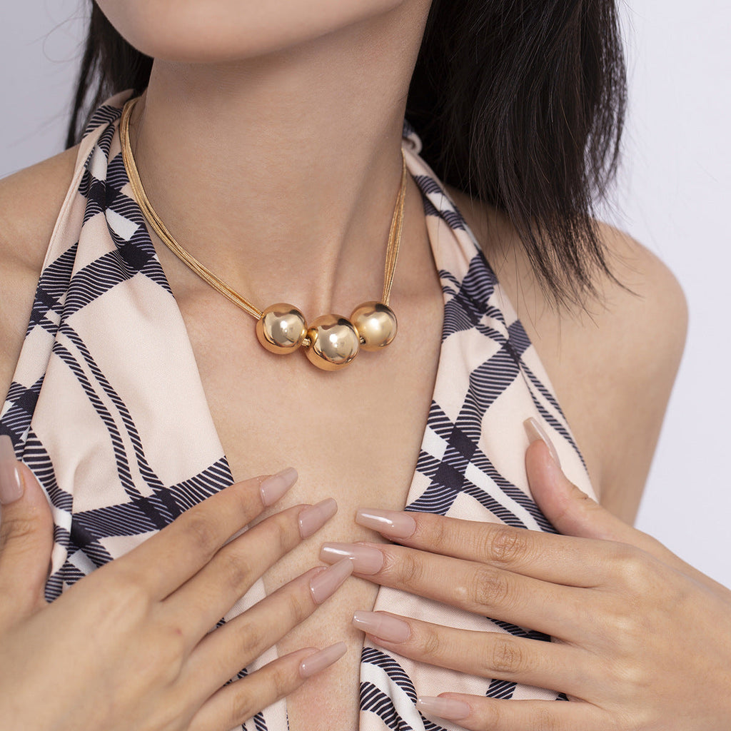 Classic Simple Gold Ball Pendant Choker Chain Necklace