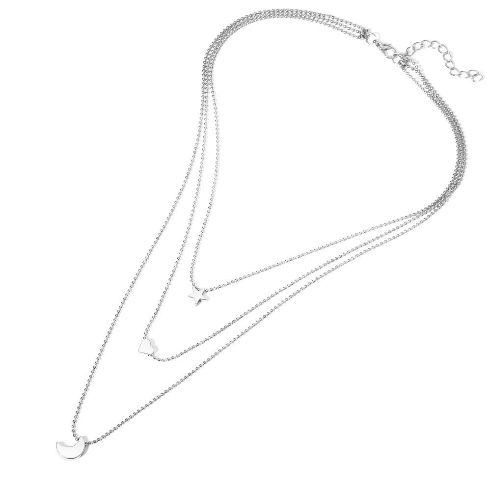 Chain Moon Star Heart Necklace Women Multi Layer
