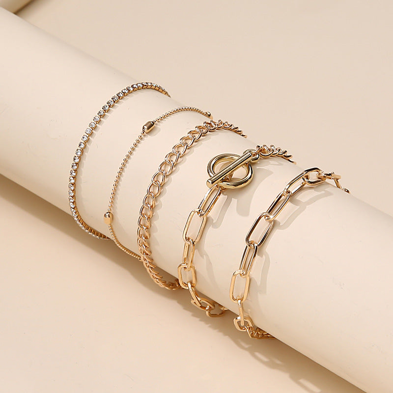 Simple Geometric Rhinestone Chain Bracelet Set