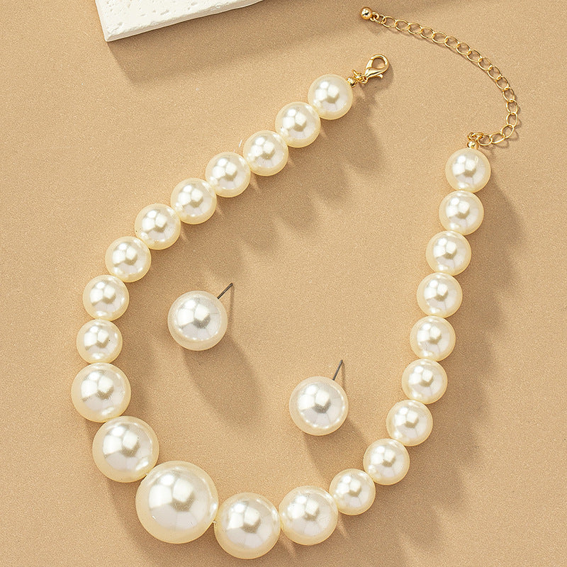Romantic Style Chunky Pearl Earrings Necklace Set