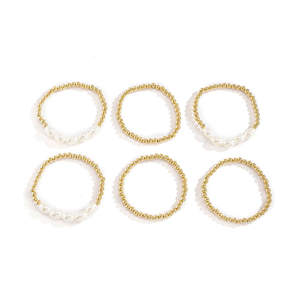 Imitation Pearl Metallic Bead Bracelet Set
