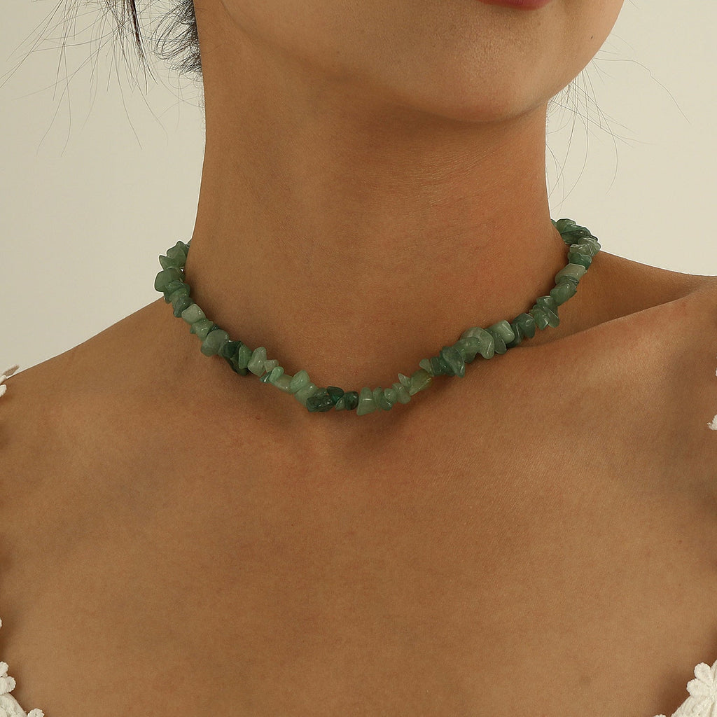 Natural Stone Chip Gravel Crystal Choker Gemstone Necklace
