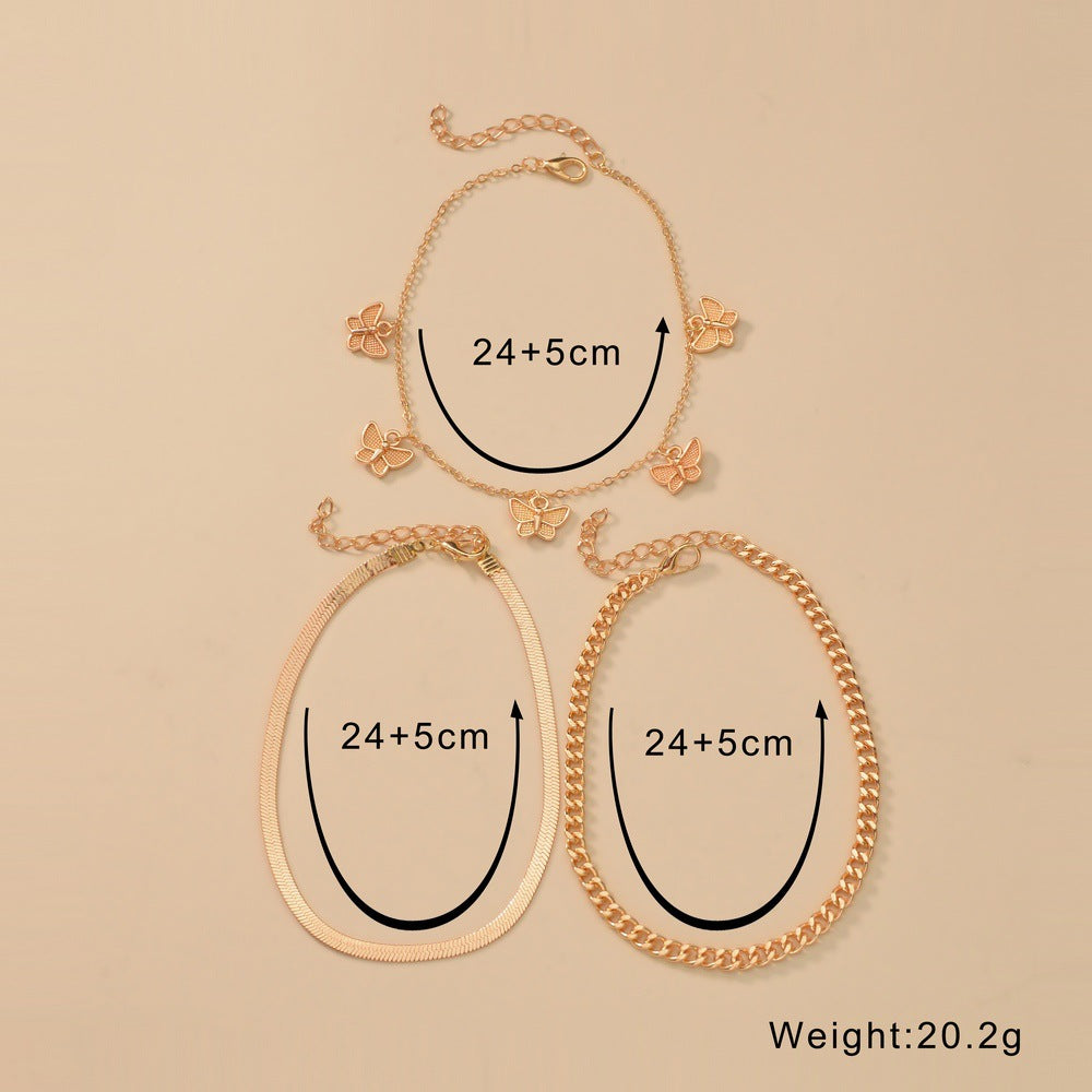 Figaro Chain Geometric Anklet Women Butterfly Tassel Multilayer Foot Chain