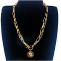 Double Layer Stacked Women Necklace Circular Pendant