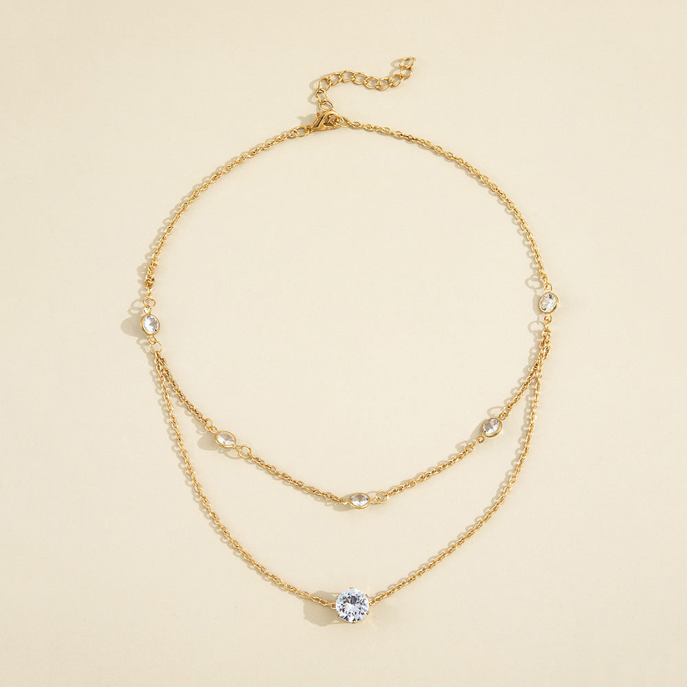 Simple Bead Layer Chain Zircon Choker Necklace