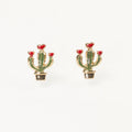 Green Cactus Enamel Stud Earrings