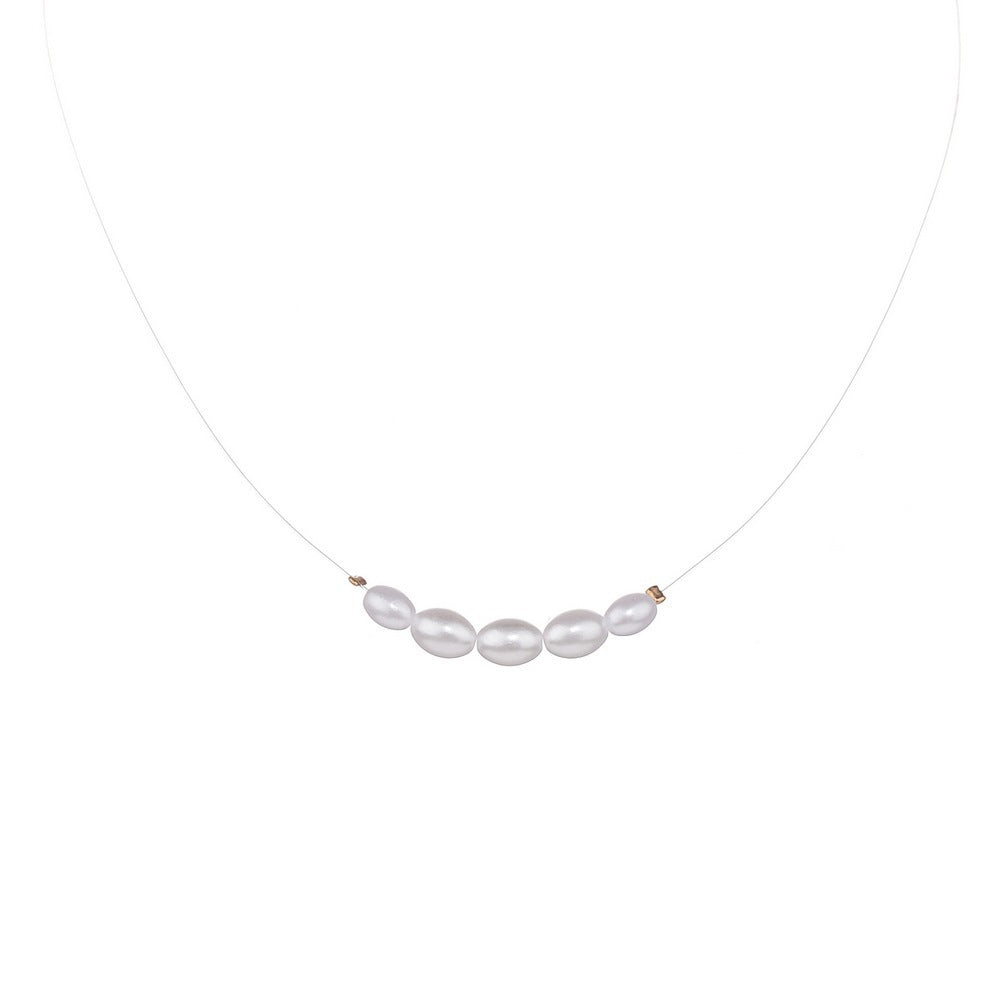 Oval Glass Pearl Chain Necklace