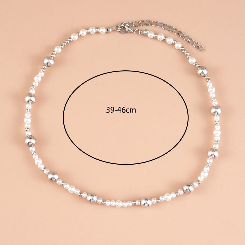 Silver Bead Pearl Beaded Choker Necklaces