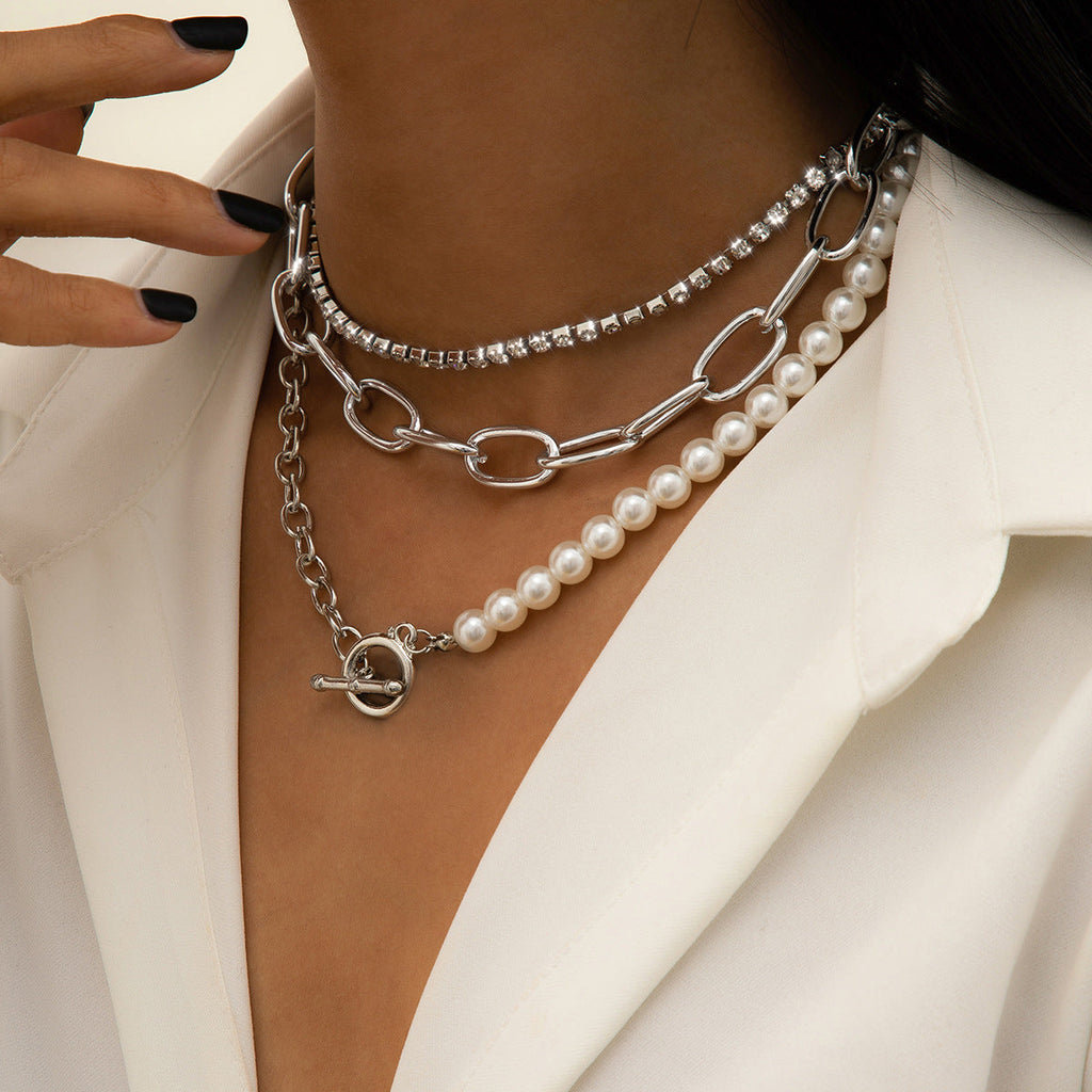 Round Bead Chain Retro Baroque Imitation Pearl Geometric Necklace