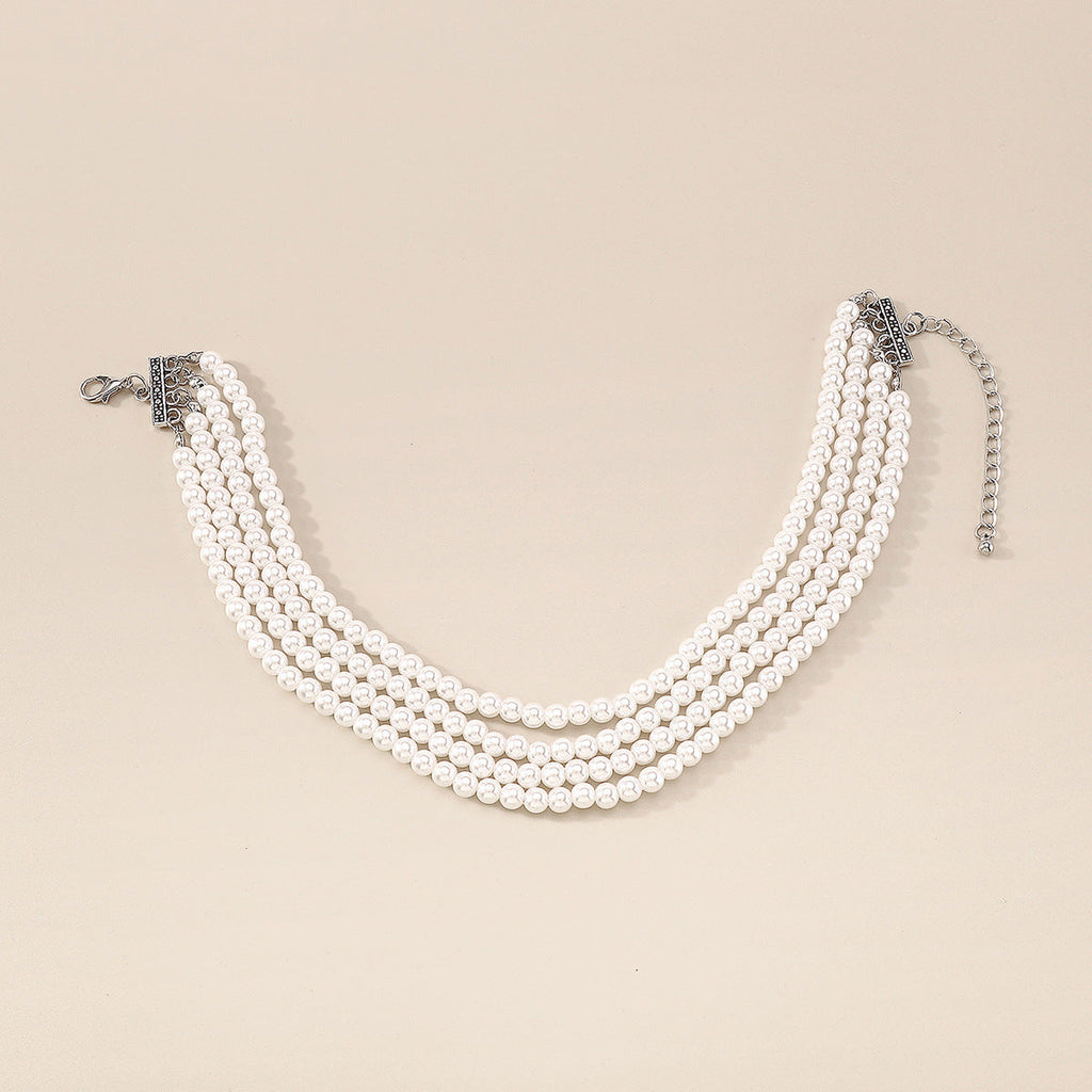 Boho Multi Layered Pearl Choker Necklace