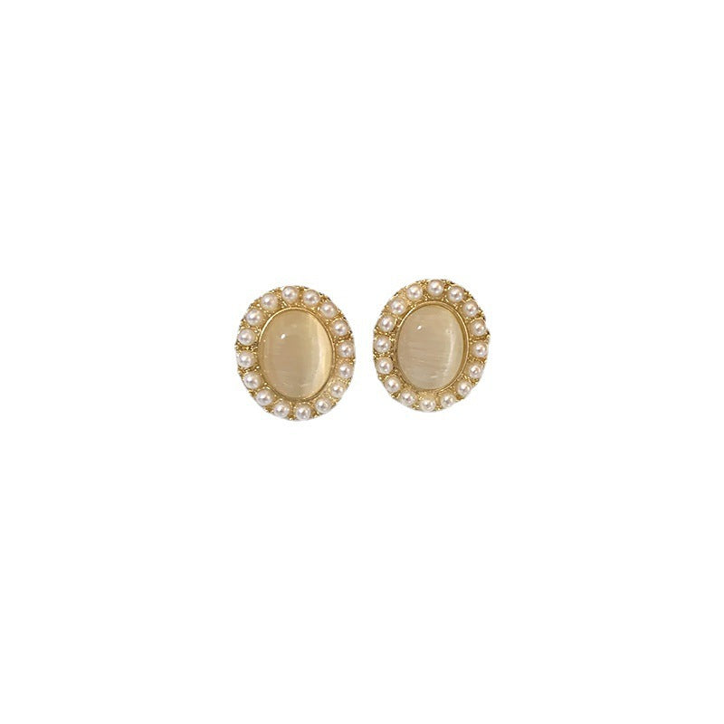 Oval Opal Stud Earrings for Women