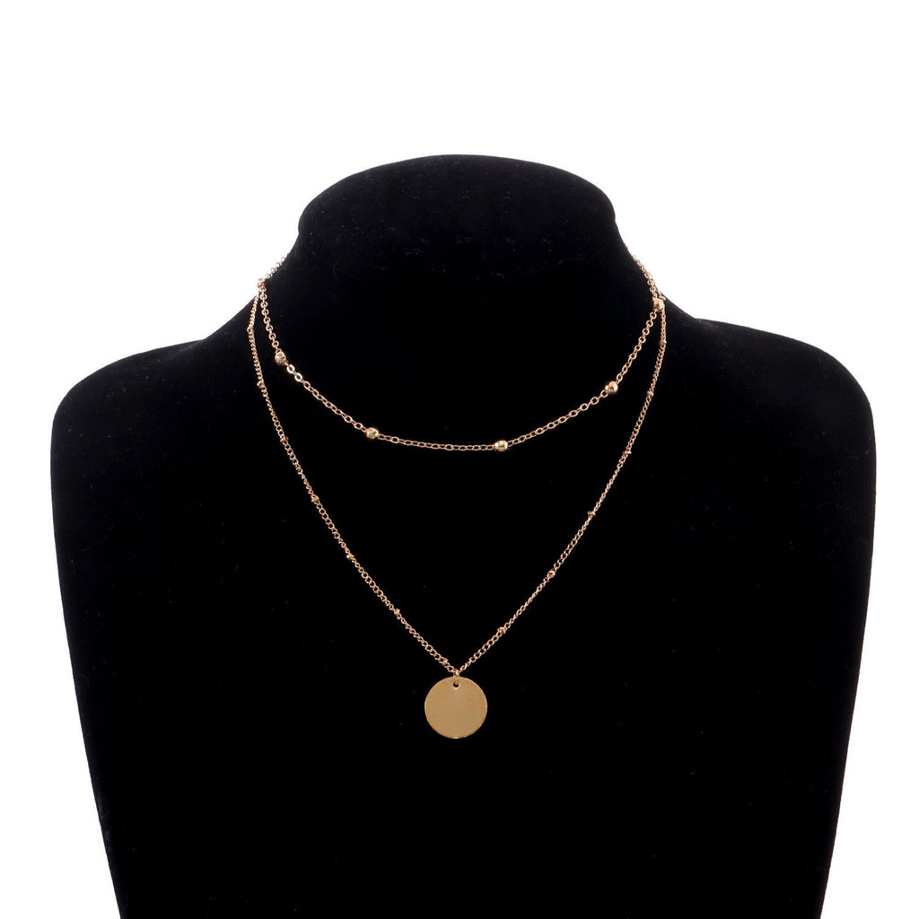 Bohemian Layered Necklace Round Coin Pendant Necklace