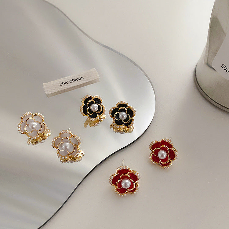Pearl Camellia Flower Earrings