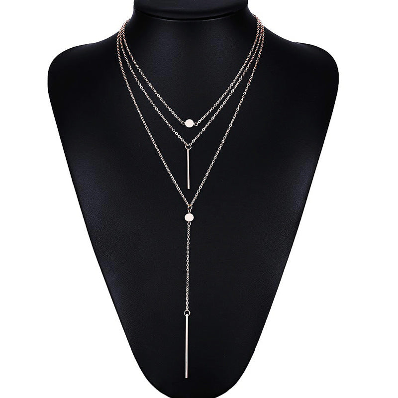 Multi-Layer Tassel Charm Bar Choker Necklace