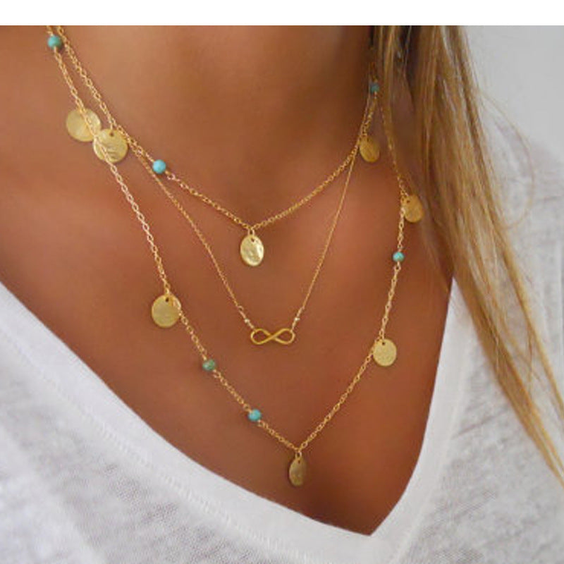 Round Sequin Turquoise Beads Pendant Necklace