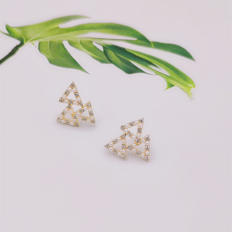 Geometry Rhinestone Triangle Stud Earrings