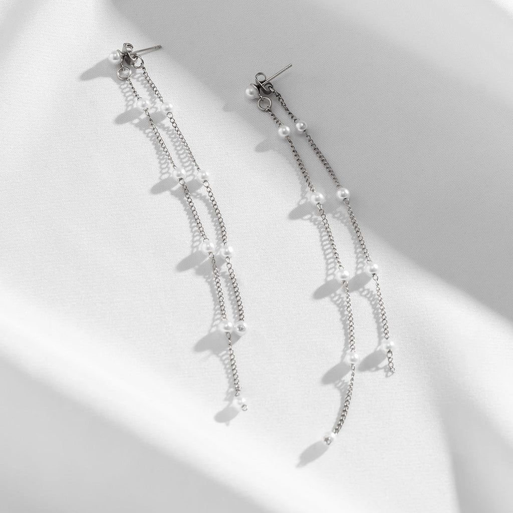 Long Pearl Tassel Earrings