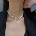 Fashion Imitation Pearl Beads Chain Letter B Pendant Necklace