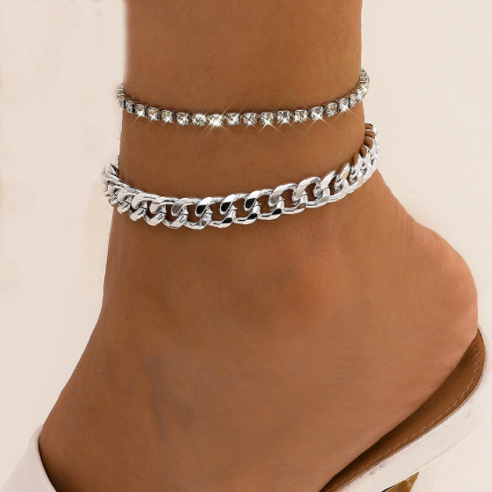 Cuban Tennis Chain Bracelet Anklet Set