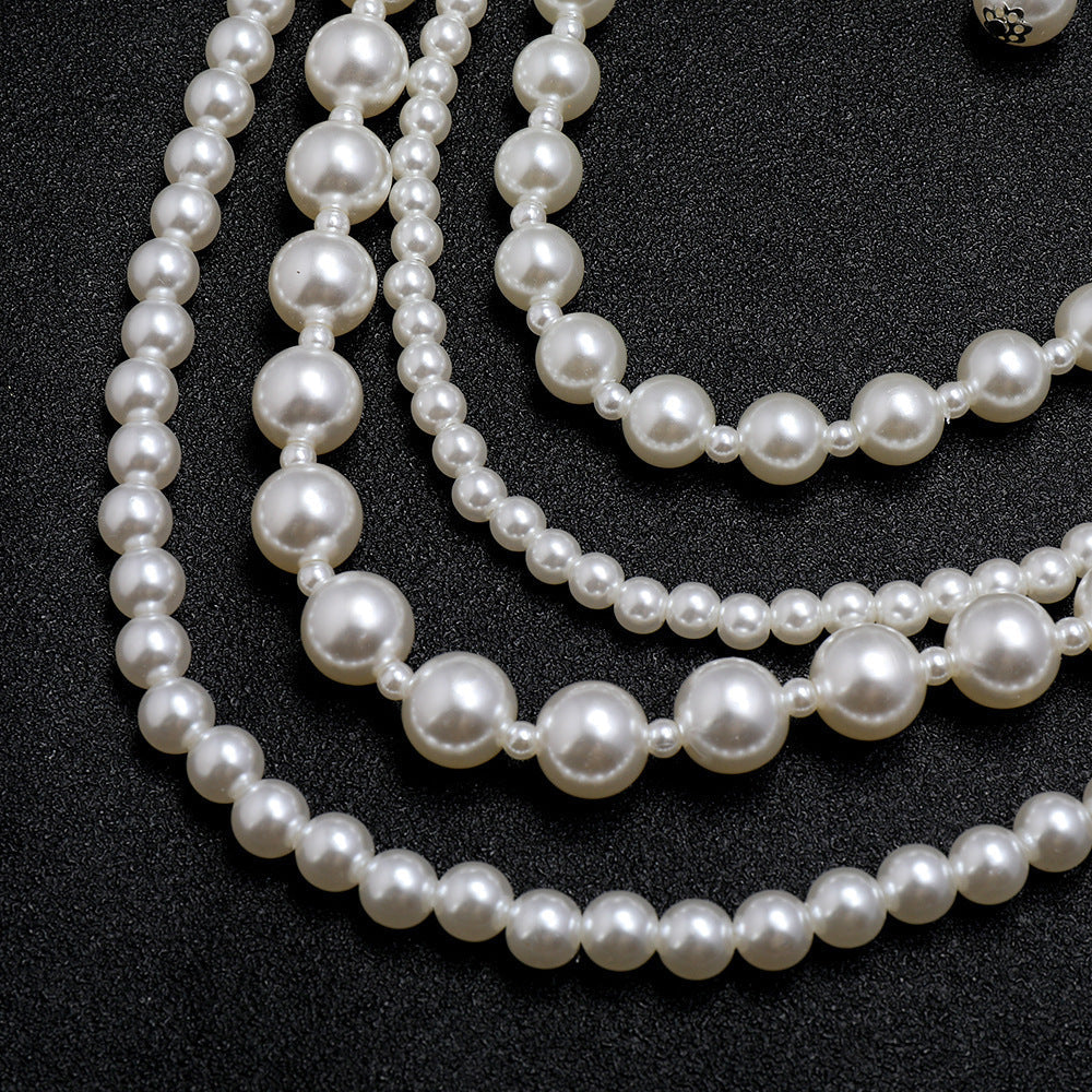 Fashion Multi Layers Long Pearl Necklace Earrings Set for Women