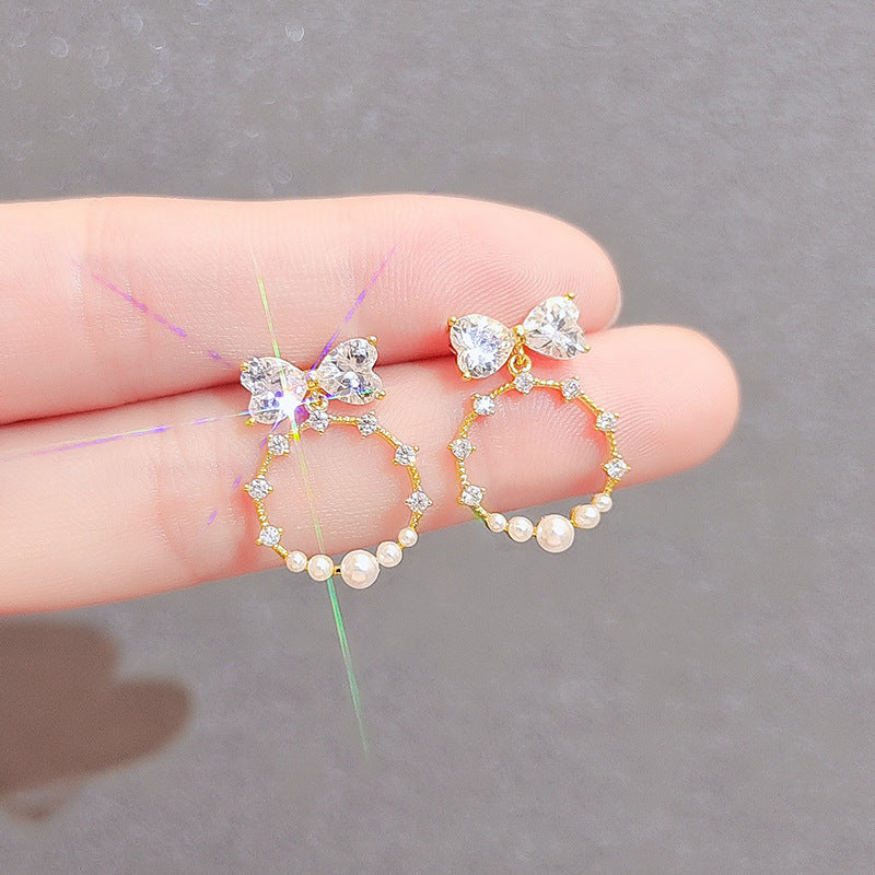 Elegant Vintage Rhinestone Bow Drop Earrings