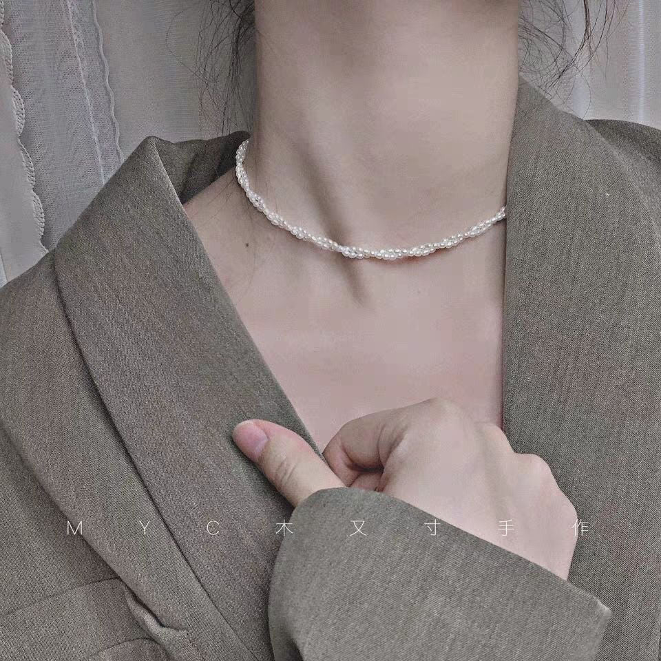 Vintage Layered Pearl Choker Necklace Double Strand Pearl Necklace