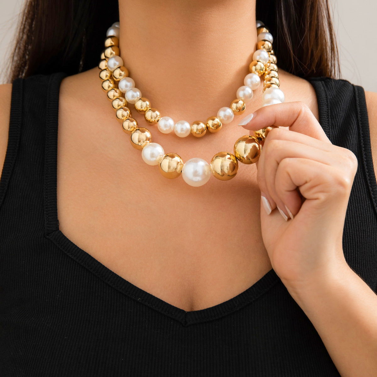Hip-hop Punk Large Beads Short Necklace Women CCB Beads