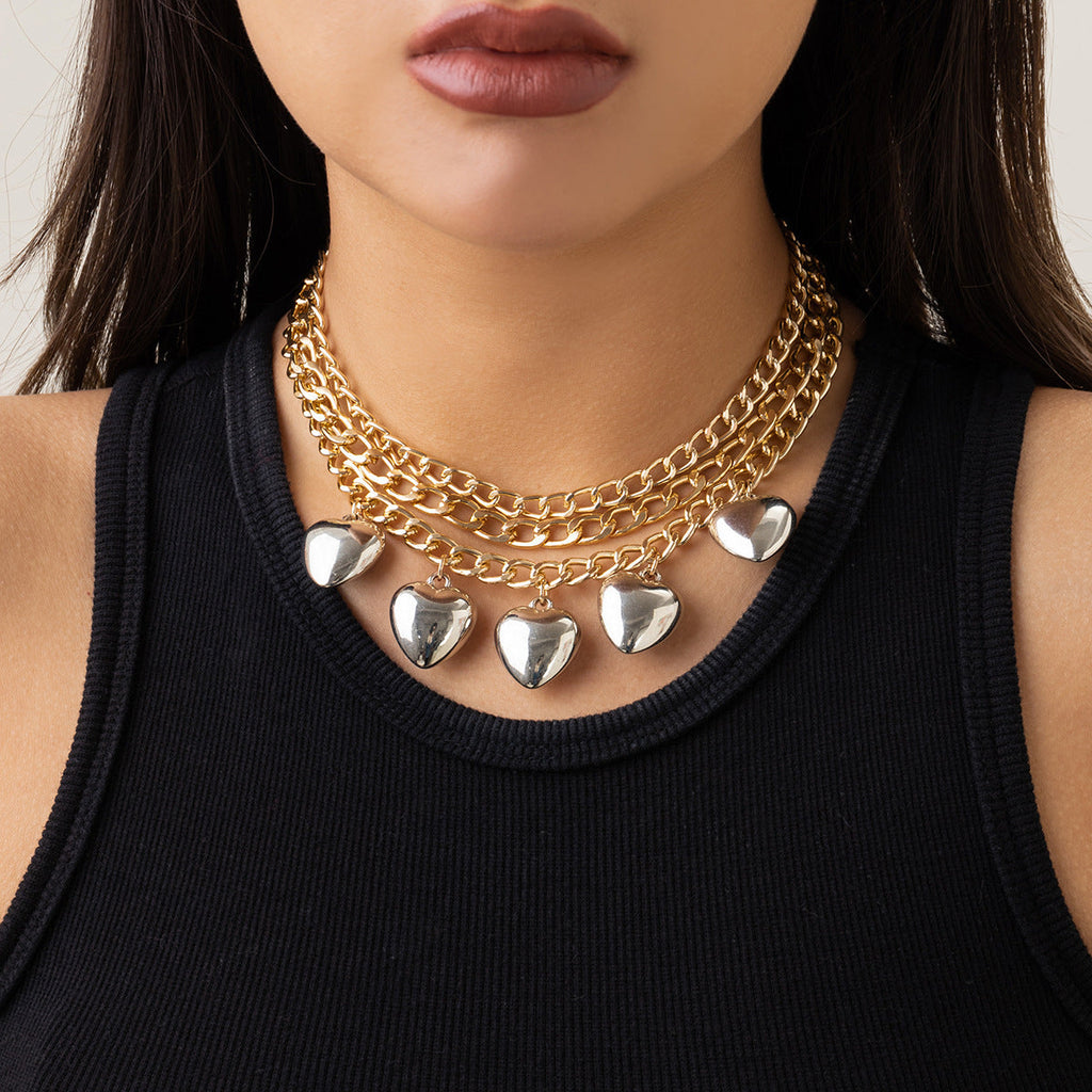 Multilayer Big Peach Heart Pendant Necklace